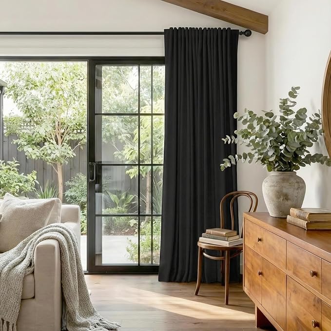 Linen Textured Total Blackout Sliding Door Curtains 90 Inches Long, Thermal - Image 5