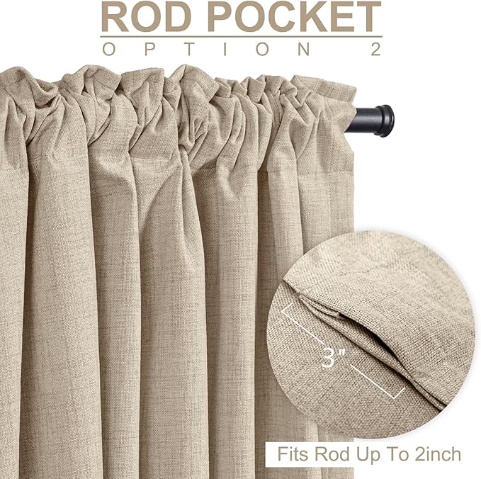 Linen Textured Total Blackout Sliding Door Curtains 96 Inches Long, Oatmeal | - Image 4
