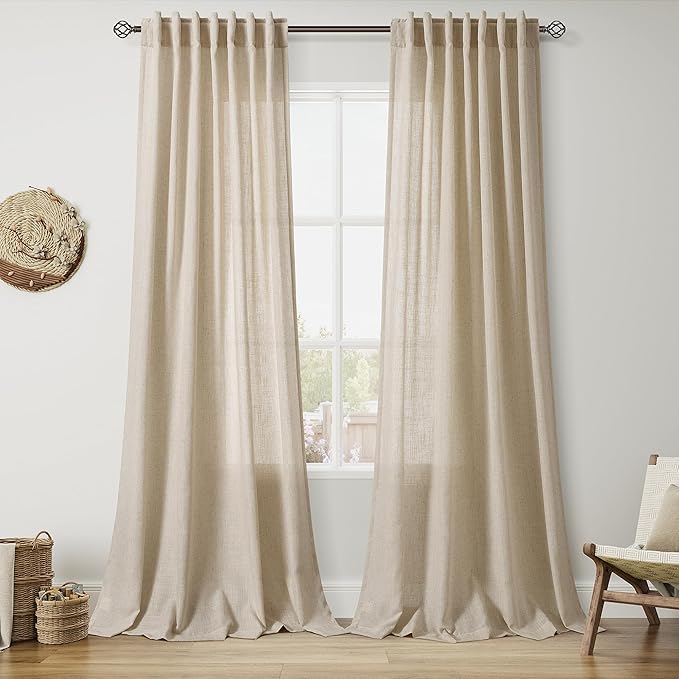 Taupe Burlywood Linen Curtains for Living Room 98 Inches Long Light Filtering by Nanspring