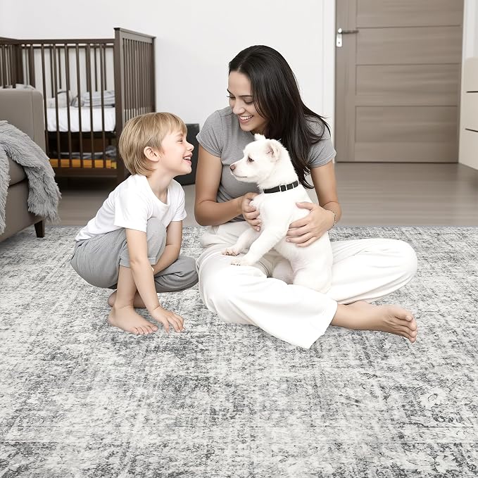 2x6 Washable Runner Rug：Modern Abstract Soft Carpet Black Grey | - Image 2