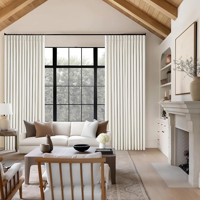 Blackout Linen Curtains 126 Inches Long Pinch Pleated 2 Panels Natural | - Image 7
