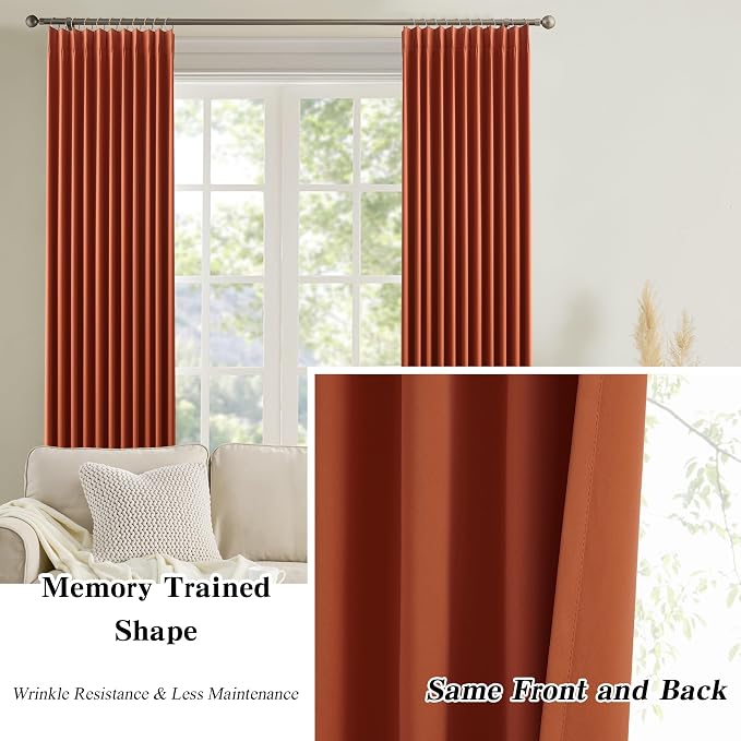 Extra Long Pleated Curtains 108 Inches Long 2 Panels Set, Pinch Pleat - Image 6