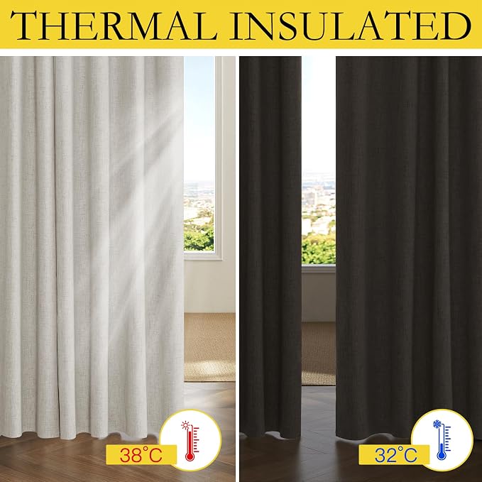 NICETOWN 100% Blackout Curtains 108 inches Long 2 Panels, Linen Blend Thermal - Image 6