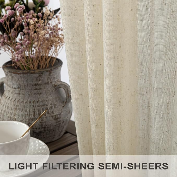 Oatmeal Birch Beige 90 Inches Long Linen Sheer Curtains - Image 4