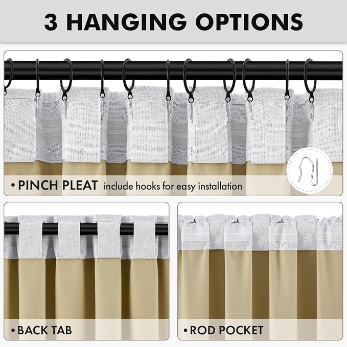 MIULEE 100% Blackout Linen Curtains 42 x 96 Inch Greyish White 2 Panels | - Image 5