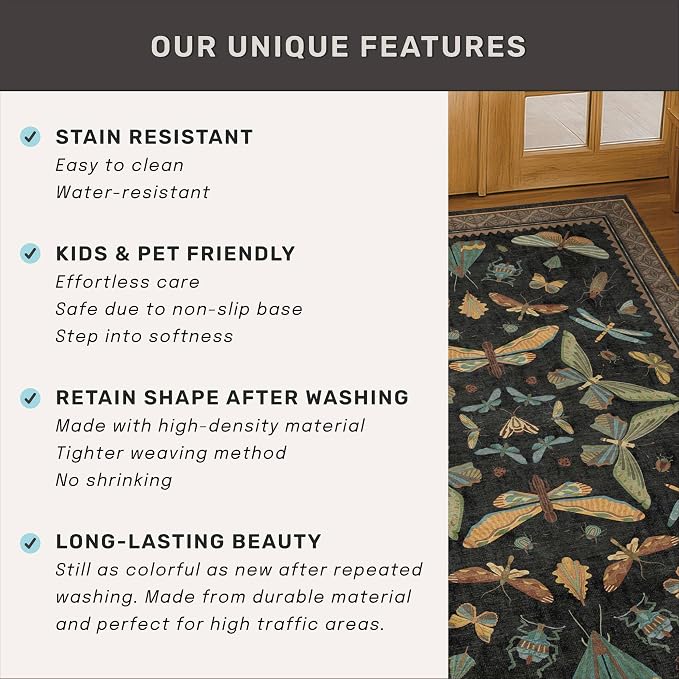 3x8 Green and Black Wide Hallway Runner Rugs - 8ft Washable Kitchen Floor Mats - Image 6