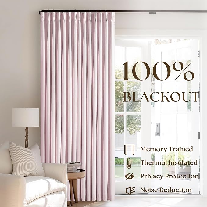 Light Pink Pleat Linen Blackout 102 Inch Curtains - Image 3