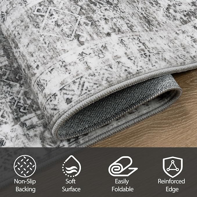 Aelenmu 9x12 Area Rugs for Living Room Washable Bedroom Dining Room Grey | - Image 4