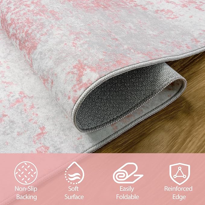 Aelenmu 5x7 Area Rugs for Living Room Washable Bedroom Dining Room Pink | - Image 4