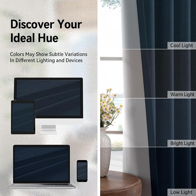 100% Blackout Linen Textured Curtains 84 Inch Long, Light Blocking, Thermal - Image 6