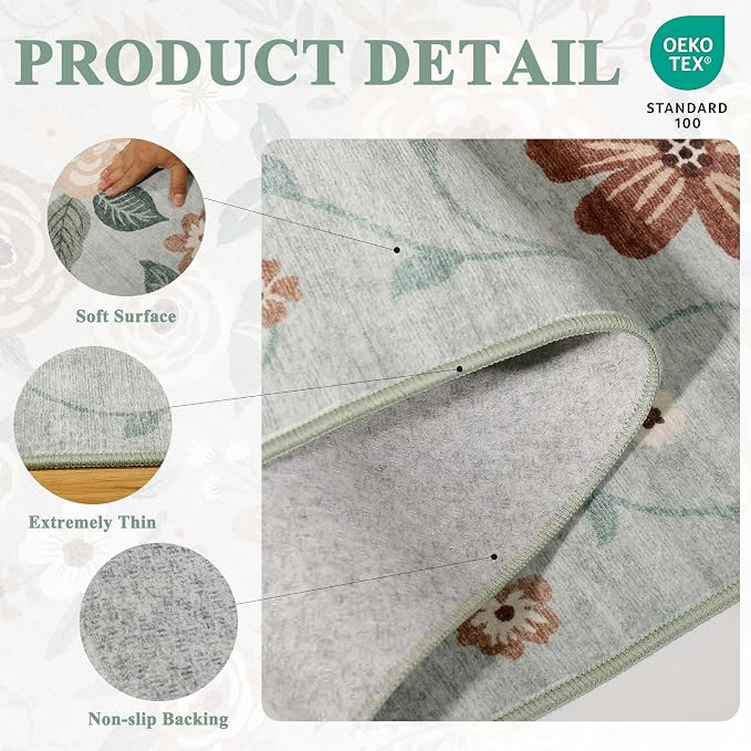 DUKINO 2x3 Entryway Rug, Door Mat Soft Washable Rug Non Slip, Sage Green | Low - Image 5