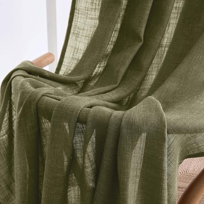 MIULEE Light Olive Green Linen Curtains 52x84 Inch Long 2 Panel - Image 6