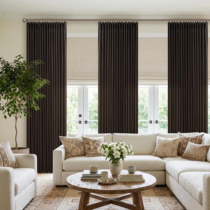 Dark Brown Linen Pleated Memory Shape Light Filtering Curtains 86 Inch Long | - Image 8