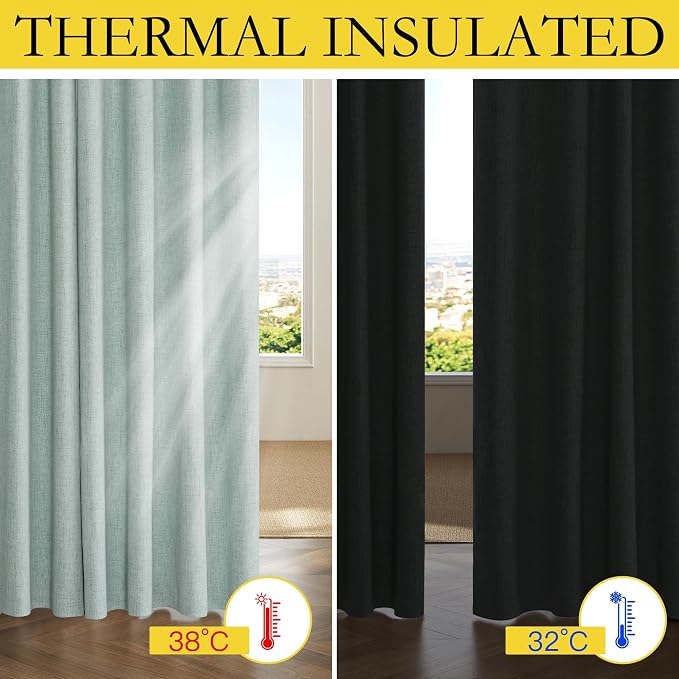 NICETOWN Seafoam Green 100% Blackout Back Tab Curtains 84" Long 2 Panels - Image 5