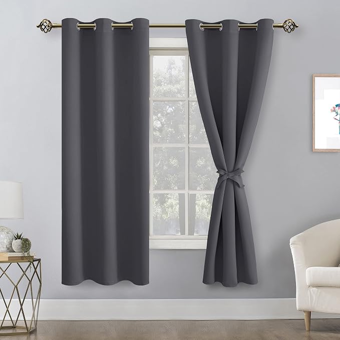 Blackout Curtains for Bedroom, Dark Grey, 38 x 72 Inch, 2 Panels | Thermal - Image 8
