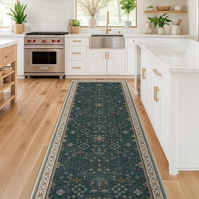 Vintage Dark Green 2x10 Hallway Runner Rug - Image 9