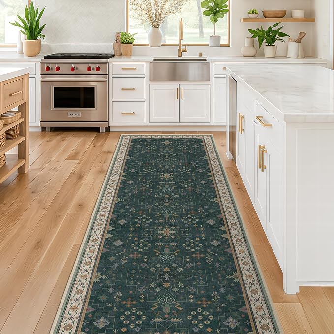 Dark Green Hallway Runner Rug 12 ft Long - Image 7