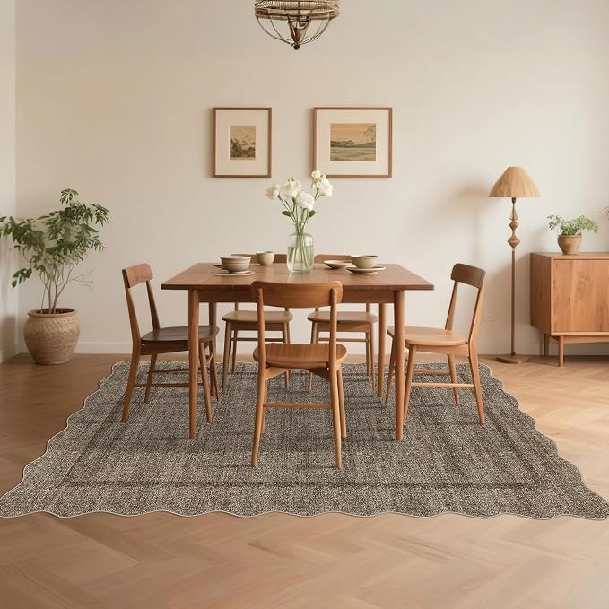 GarveeHome Scalloped Living Room Rug 5x7 Washable Non Slip, Taupe | Modern Area - Image 4