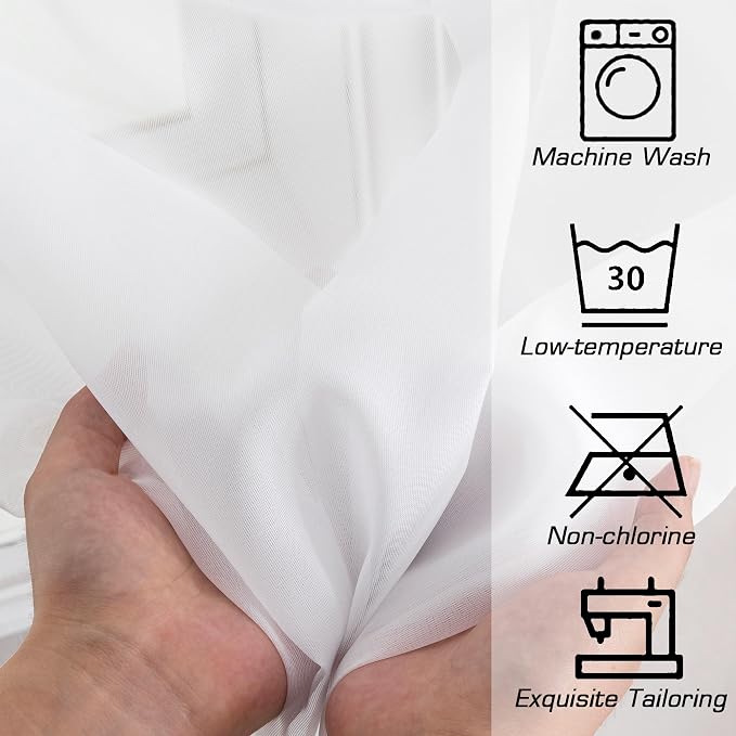 Simplebrand Sheer White Curtains 108 Inches Long, Extra Long Rod Pocket Solid - Image 9