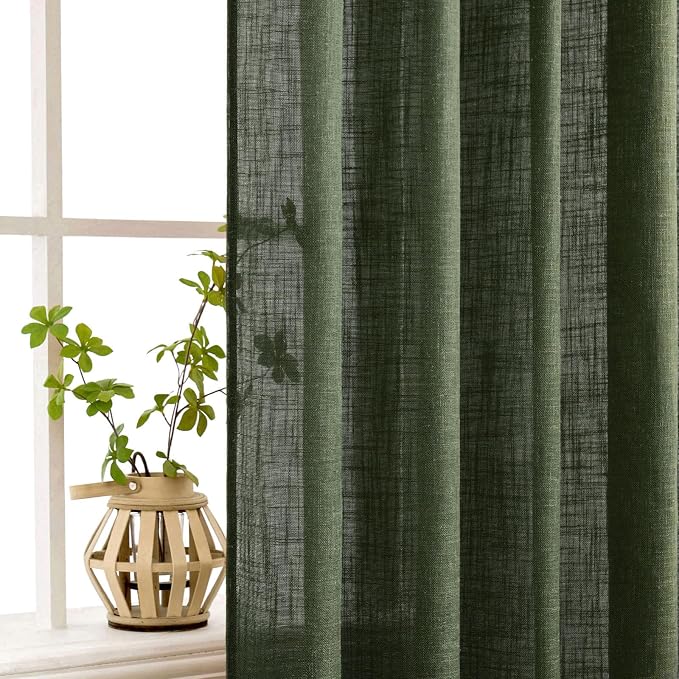 MIULEE Olive Green Linen Curtains 52x108 Inch Long - Image 5