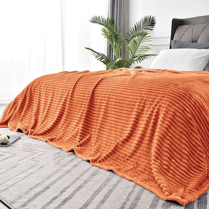 BEDELITE 3D Ribbed Burt Orange Fall Blankets Queen Size by BEDELITE