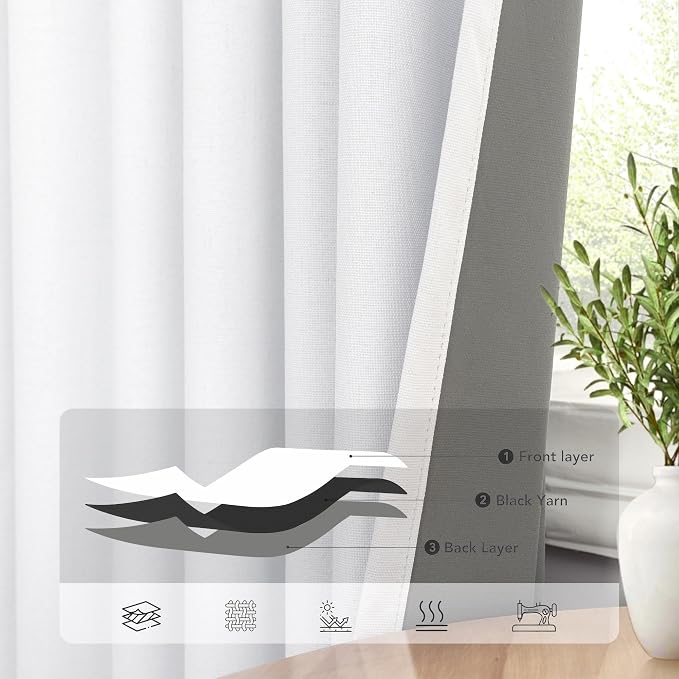 Sliding Glass Door Curtains 98 Inches Long 100% Blackout White Curtains - Image 5