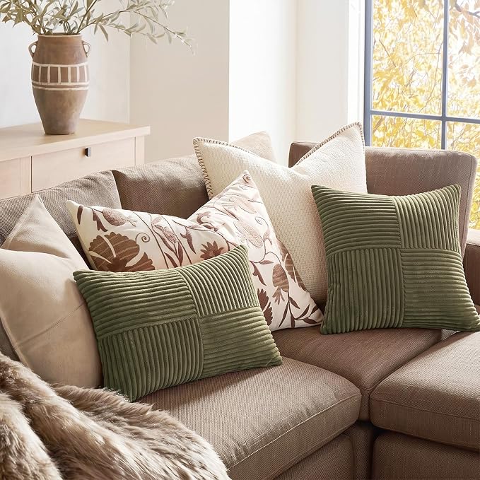 Fancy Homi 2 Packs Olive Green Decorative Throw Pillow Covers 18x18 Inch - Image 5