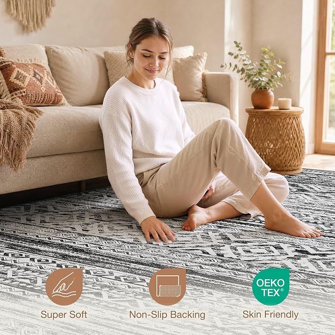 cotiled Boho 12x15 Area Rug for Living Room: Large Moroccan Washable Rug | - Image 3