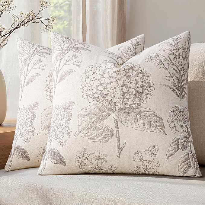 Set of 2 Decorative Floral Pillow Covers 22x22 Inch Light Camel | Neutral by SWANCOCO