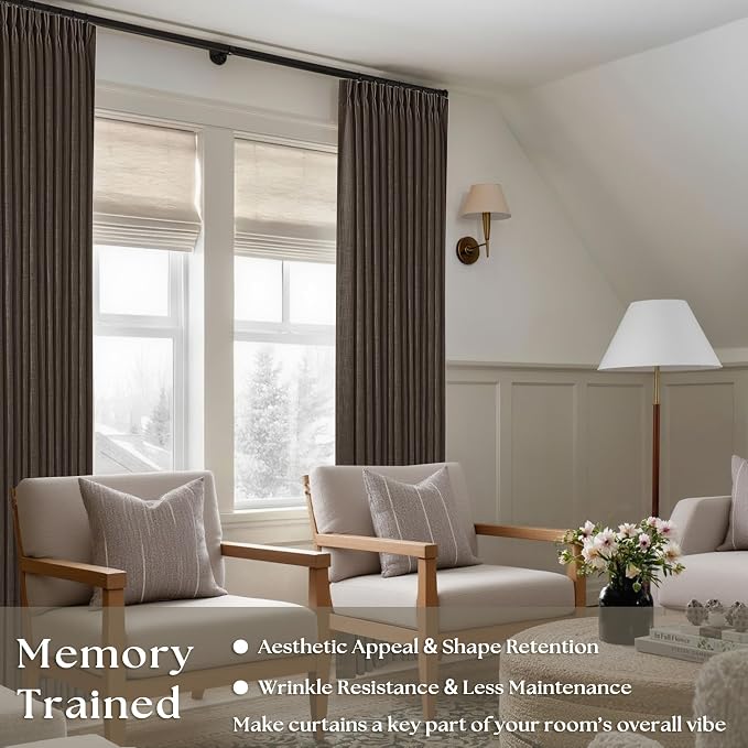 Dark Chocolate 108 Inch Pinch Pleated Semi Sheer Linen Curtains 2 Panels | - Image 2