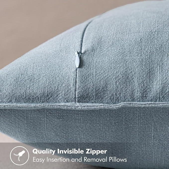 MIULEE Decorative Linen Euro Sham Pillow Covers 24x24 Blue Grey | Boho - Image 3
