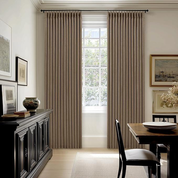 Latte Pinch Pleated 100% Blackout Linen Bedroom Curtains 86 Inch Length | - Image 9