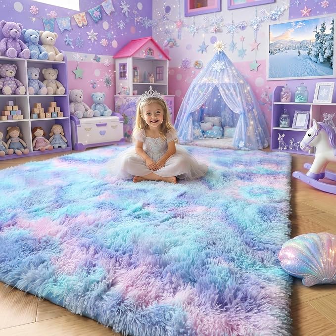 Amdrebio Purple Rainbow Mermaid Plush Area Rug 5x7 by Amdrebio