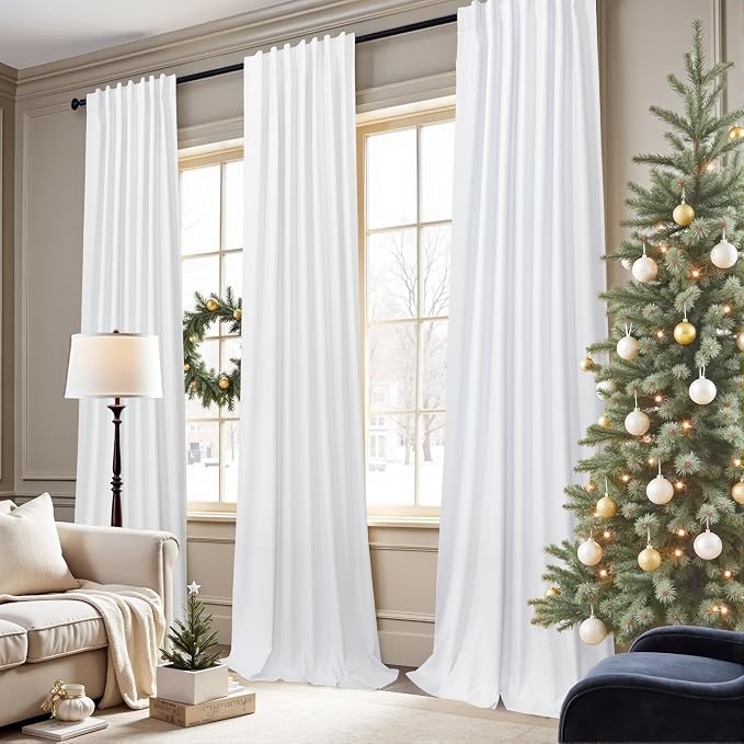 White Blackout Curtains 96 Inches Long 2 Panel Burg - Image 3