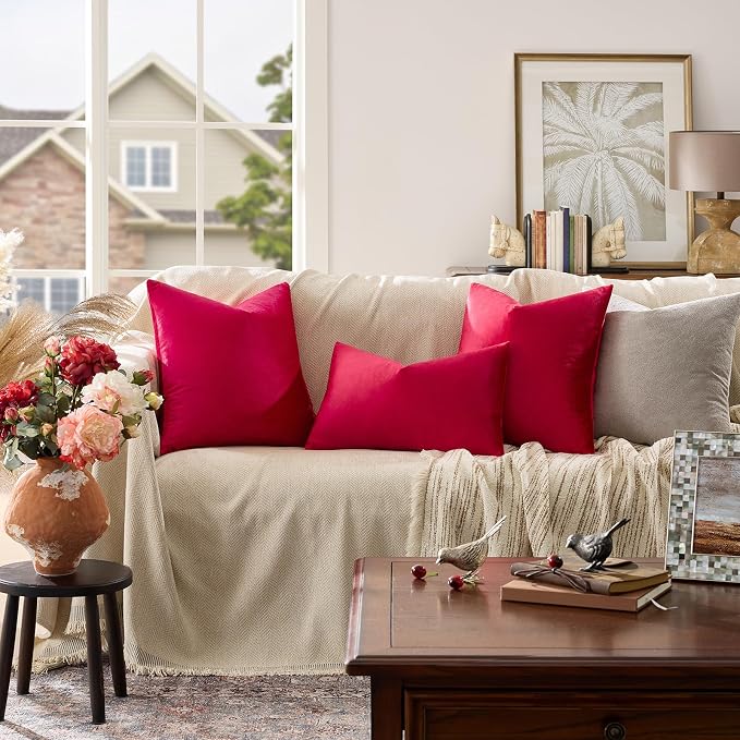 GIGIZAZA Red Velvet Pillow Covers 18x18 Decorative Pillows Pack of 2 | Throw - Image 6