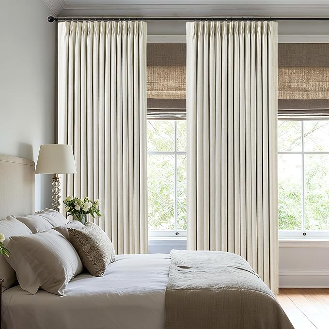 Pinch Pleated Linen Curtains 100% Blackout 102 Inches Long - Image 3