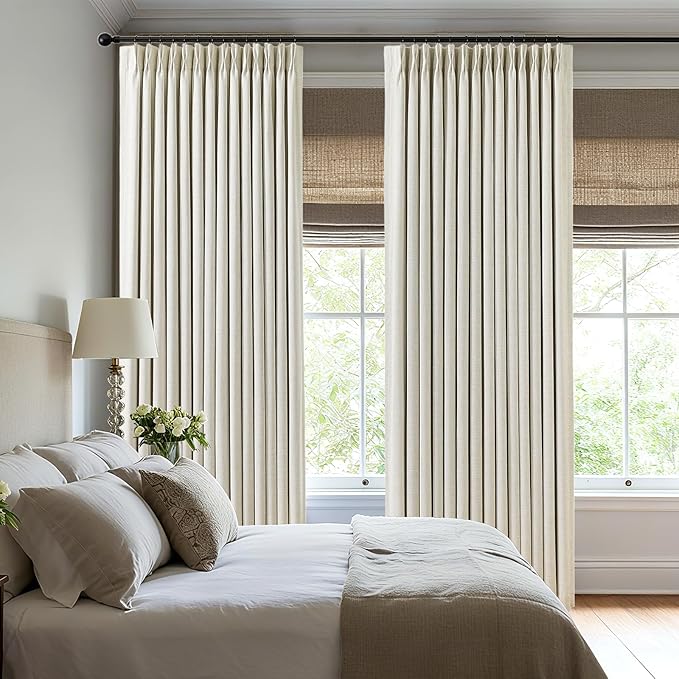 Pinch Pleated Linen Curtains 100% Blackout 120 Inches Long - Image 3
