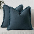 MIULEE Linen Fringe Decorative Euro Throw Pillow Covers Navy Blue 22x22 | Set by MIULEE