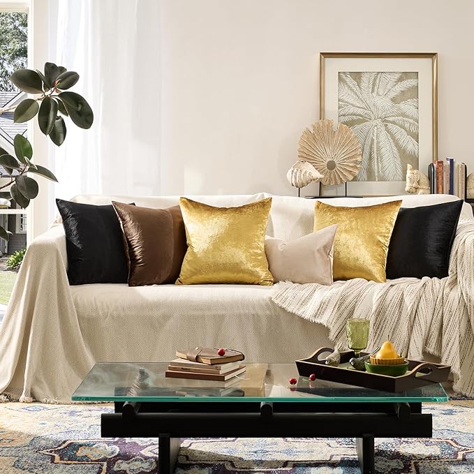GIGIZAZA Gold Velvet Pillow Covers 18x18 Decorative Pillows Pack of 2 | Throw - Image 5