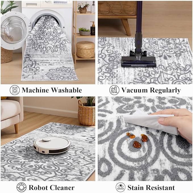 HEBE Hallway Runner Rug 3'x12', Washable Non Slip Kitchen Rug Runner | Soft - Image 4
