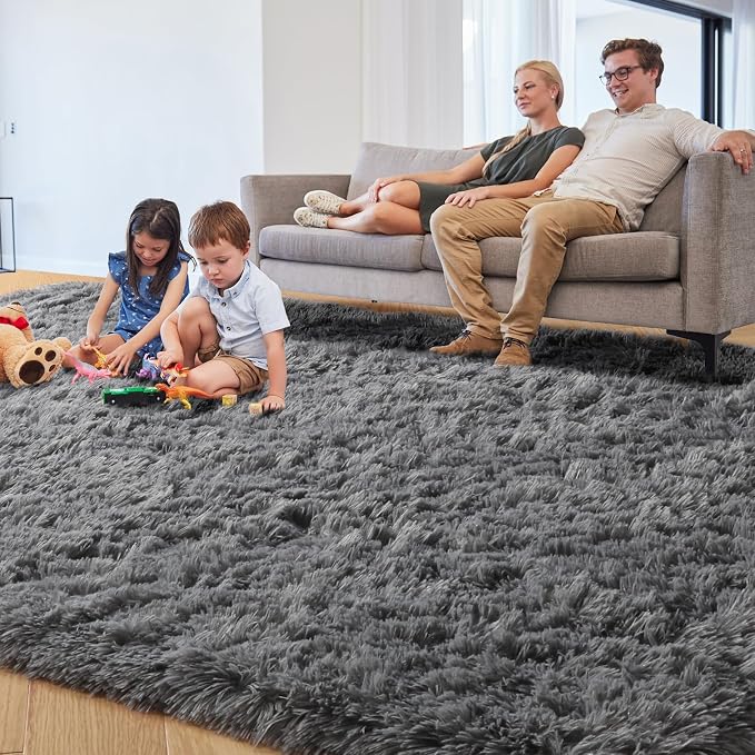 Fluffy Grey Rug for Bedroom 4x6, Modern Area Rugs for Kids Room Living Room | - Image 7