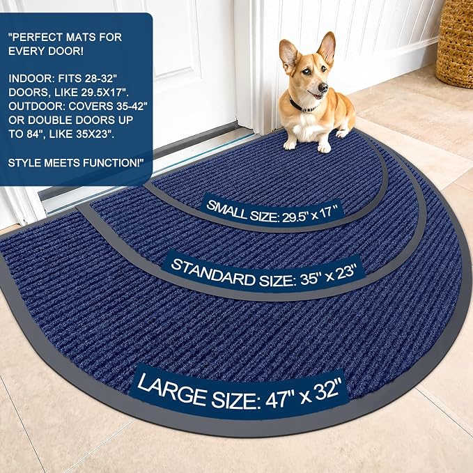 OLANLY Half Circle Front Door Mat 29.5x17, Waterproof Heavy-Duty Doormat | Blue - Image 3