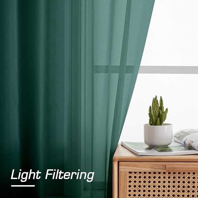 Green Sheer Curtains 72 Inches Long 2 Panels Set - Image 2