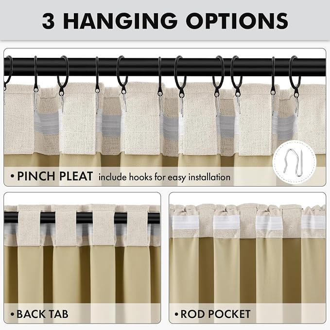 MIULEE 100% Blackout Linen Curtains 42 x 72 Inch Linen Beige 2 Panels | Thermal - Image 5