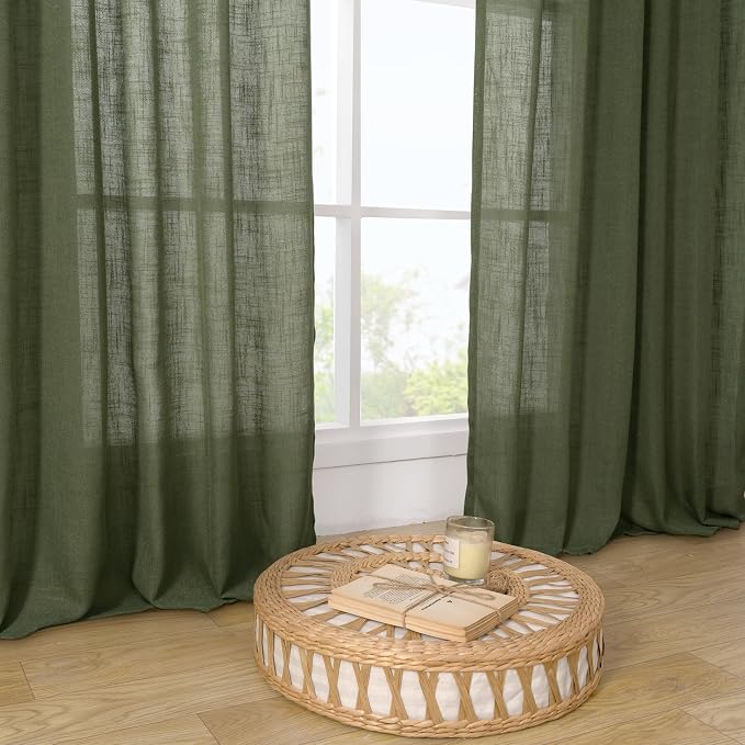 Olive Green Linen Curtains for Living Room Bedroom, 52 x 108 Inch | Light - Image 9