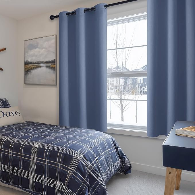 Short Blackout Curtains for Bedroom Blue Haze 42 x 45 Inch 2 Panels | Thermal - Image 6