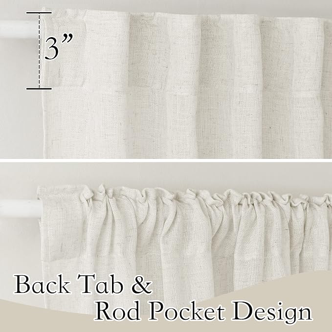 RYB HOME Faux Linen Blended Sheer Curtains, Light Filtering Ariy Vertical - Image 2