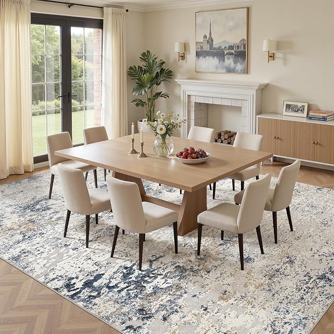 DMOYEST Area Rug Living Room Rugs 12x14 Extra Large Beige Blue Carpet | - Image 4
