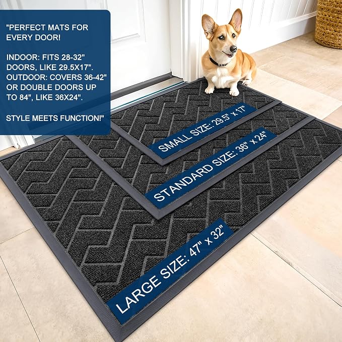 OLANLY Front Door Mat Outside 59x34, All-Season Absorbent Rubber Doormat | Black - Image 2