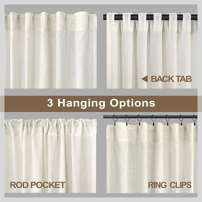 Pitalk 90 Inch Curtains 2 Pc Cream Ivory Curtain Panels 42 In Wide Back Tab - Image 5